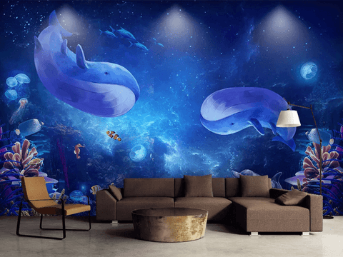 3D Blue Shark Wall Mural Wallpaper 81- Jess Art Decoration
