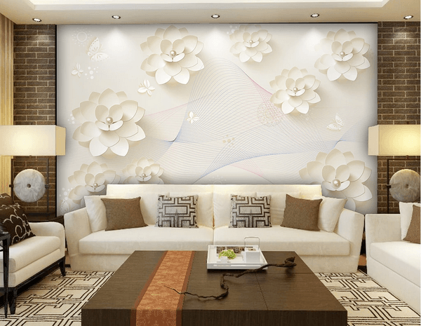 3D White Floral Butterfly Wall Mural Wallpaper 99- Jess Art Decoration