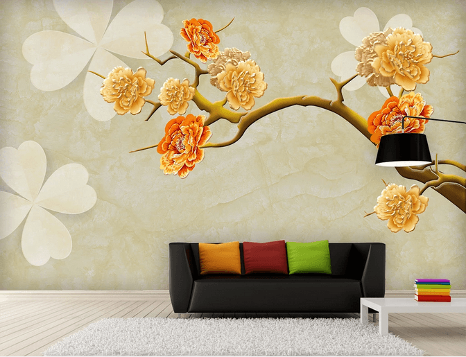 3D Yellow Blossom Floral Branch Wall Mural Wallpaper 124- Jess Art Decoration