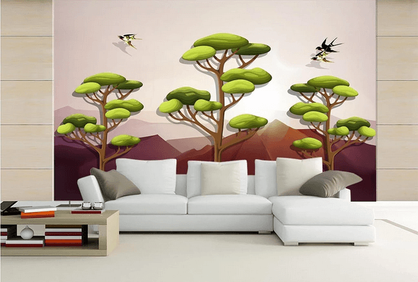 3D Trees Swallow Wall Mural Wallpaper 106- Jess Art Decoration