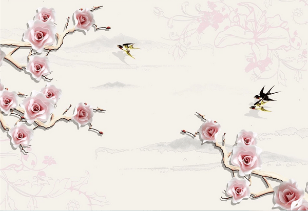3D Pink Flower Swallow Wall Mural Wallpaper 84- Jess Art Decoration