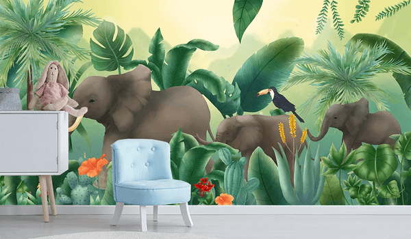 3D Rainforest Elephant Wall Mural Wallpaper 356- Jess Art Decoration