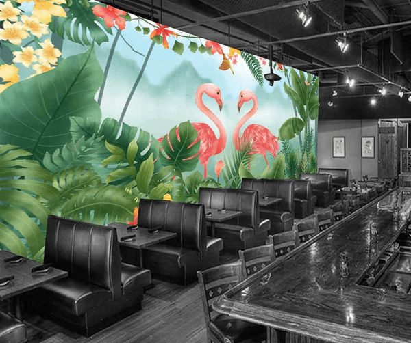 3D Tropical Plants Flamingo Wall Mural Wallpaper 360- Jess Art Decoration