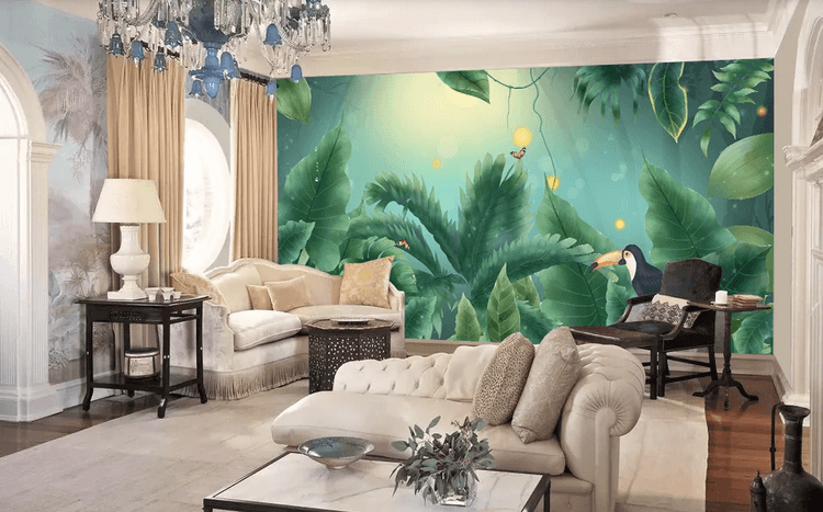3D Tropical Plants Leaves Toucan Wall Mural Wallpaper 362- Jess Art Decoration