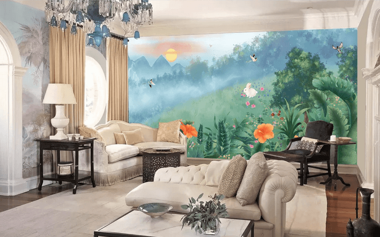 3D Mountain Forest Plants Flower Rabbit Wall Mural Wallpaper 364- Jess Art Decoration
