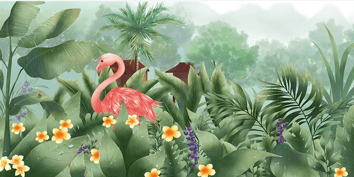 3D Tropical Plants Flamingo Wall Mural Wallpaper 363- Jess Art Decoration