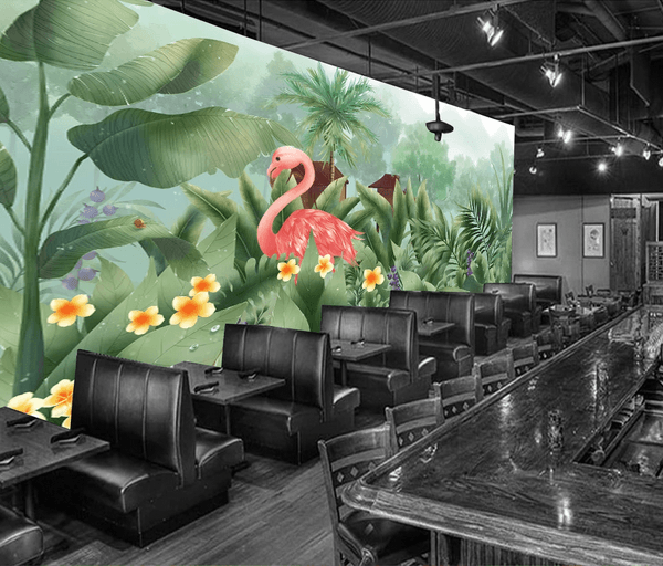3D Tropical Plants Flamingo Wall Mural Wallpaper 363- Jess Art Decoration
