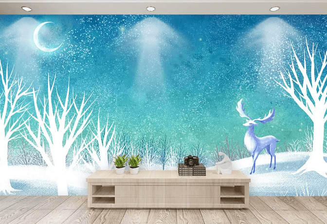 3D Moon Tree Elk Wall Mural Wallpaper 462- Jess Art Decoration