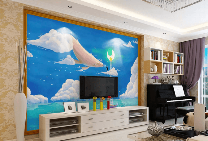 3D Ladder Shark Moon Sky Clouds Sea Boat Wall Mural Wallpaper 399- Jess Art Decoration