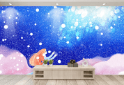 3D Blue Star Sky Girl Kid Wall Mural Wallpaper 402- Jess Art Decoration