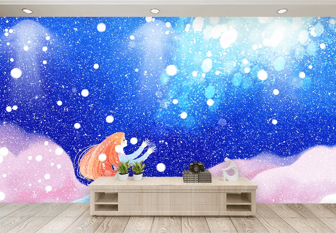 3D Blue Star Sky Girl Kid Wall Mural Wallpaper 402- Jess Art Decoration