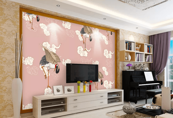 3D Pink Crane Clouds Wall Mural Wallpaper 379- Jess Art Decoration