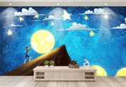 3D Blue Star Sky Clouds Moon Kid Wall Mural Wallpaper 401- Jess Art Decoration