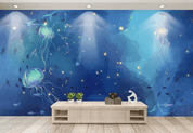 3D Blue Sea Jellyfish Wall Mural Wallpaper 398- Jess Art Decoration