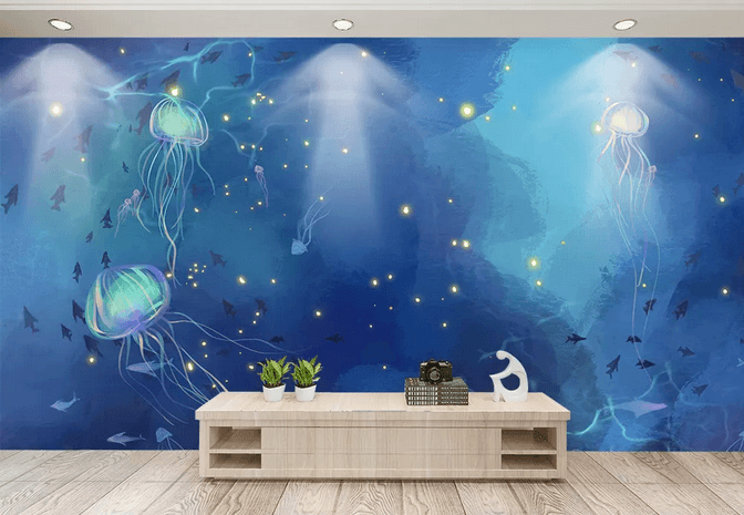 3D Blue Sea Jellyfish Wall Mural Wallpaper 398- Jess Art Decoration