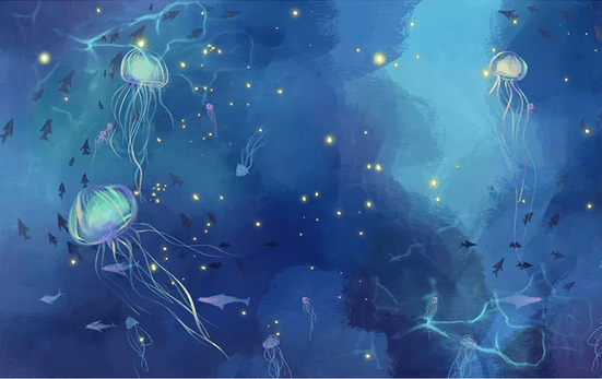 3D Blue Sea Jellyfish Wall Mural Wallpaper 398- Jess Art Decoration