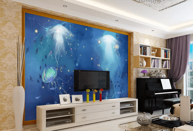 3D Blue Sea Jellyfish Wall Mural Wallpaper 398- Jess Art Decoration