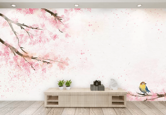 3D Pink Blossom Bird Wall Mural Wallpaper 375- Jess Art Decoration