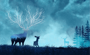 3D Blue Trees Elk Wall Mural Wallpaper 407- Jess Art Decoration