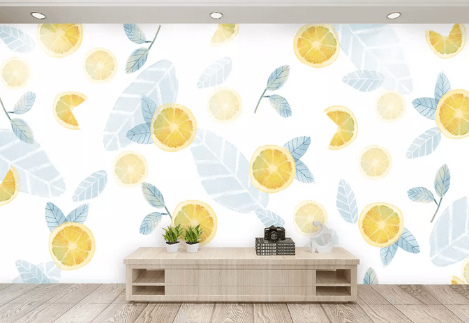 3D Lemon Slices Leaves Wall Mural Wallpaper 426- Jess Art Decoration