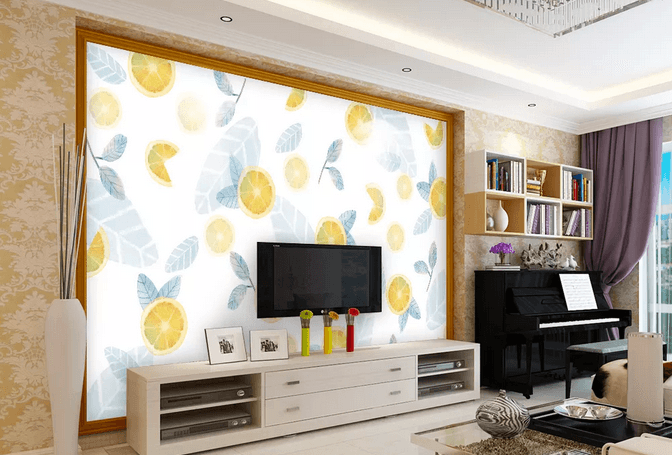 3D Lemon Slices Leaves Wall Mural Wallpaper 426- Jess Art Decoration