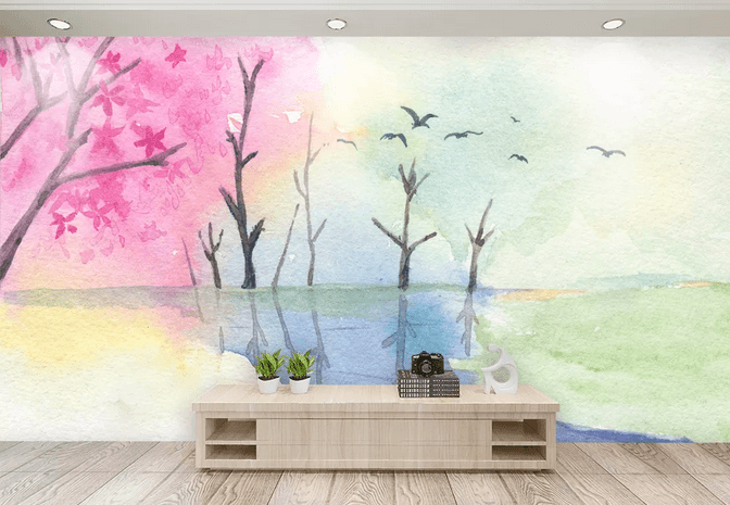 3D Watercolor Blossom Tree Bird Wall Mural Wallpaper 424- Jess Art Decoration