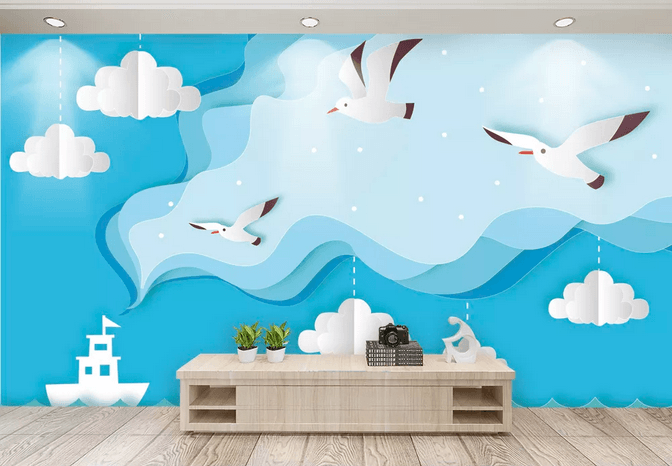 3D Blue Sea Steamship Seagull Wall Mural Wallpaper 380- Jess Art Decoration