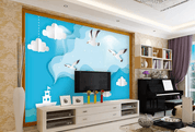 3D Blue Sea Steamship Seagull Wall Mural Wallpaper 380- Jess Art Decoration