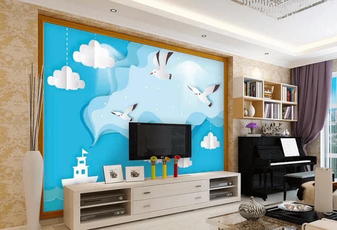 3D Blue Sea Steamship Seagull Wall Mural Wallpaper 380- Jess Art Decoration
