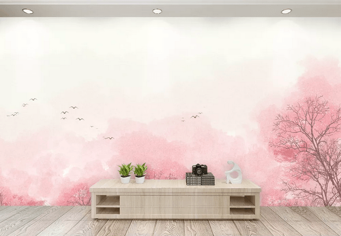 3D Pink Trees Forest Bird Wall Mural Wallpaper 422- Jess Art Decoration