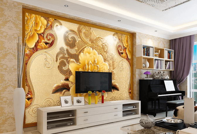 3D Yellow Peony Flower Wall Mural Wallpaper 370- Jess Art Decoration