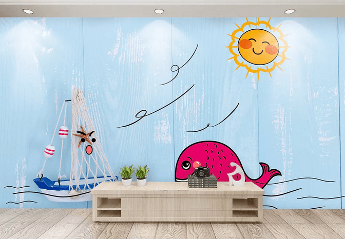 3D Whale Boat Sun Board Kid Wall Mural Wallpaper 400- Jess Art Decoration
