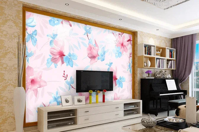 3D Pink Blue Flower Wall Mural Wallpaper 421- Jess Art Decoration