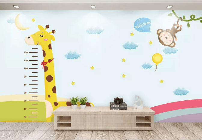3D Kid Cartoon Giraffe Monkey Height Ruler Wall Mural Wallpaper 396- Jess Art Decoration