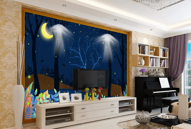 3D Star Sky Moon Elk Trees Plants Wall Mural Wallpaper 315- Jess Art Decoration