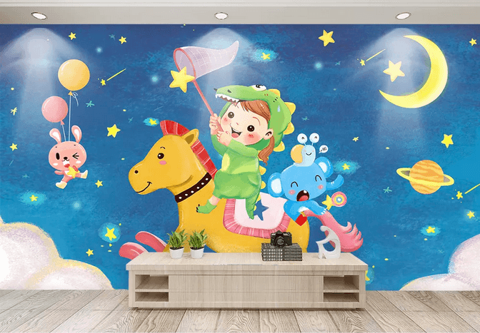 3D Cartoon Trojan Child Kid Animal Planet Wall Mural Wallpaper 285- Jess Art Decoration