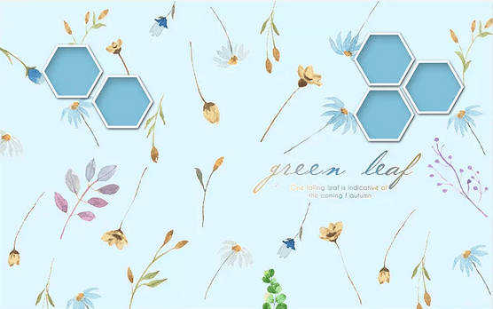 3D Blue Floral Leaves Hexagon Wall Mural Wallpaper 347- Jess Art Decoration