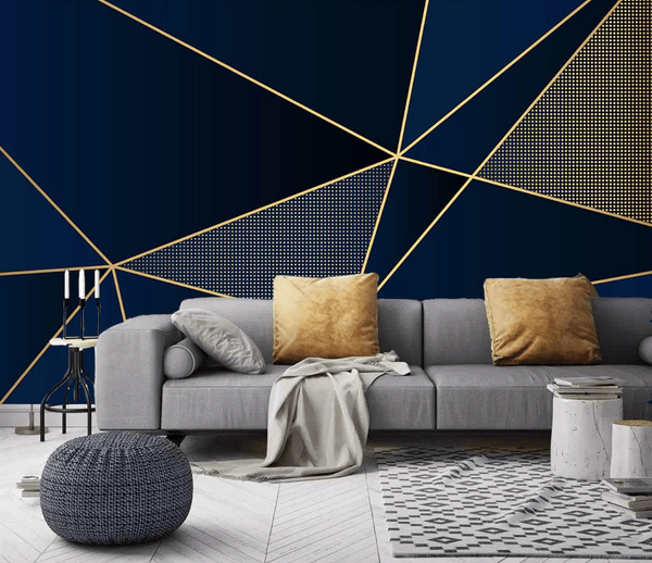 3D Blue Golden Geometric Triangle Wall Mural Wallpaper 299- Jess Art Decoration