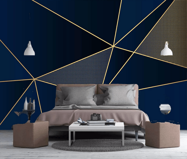 3D Blue Golden Geometric Triangle Wall Mural Wallpaper 299- Jess Art Decoration