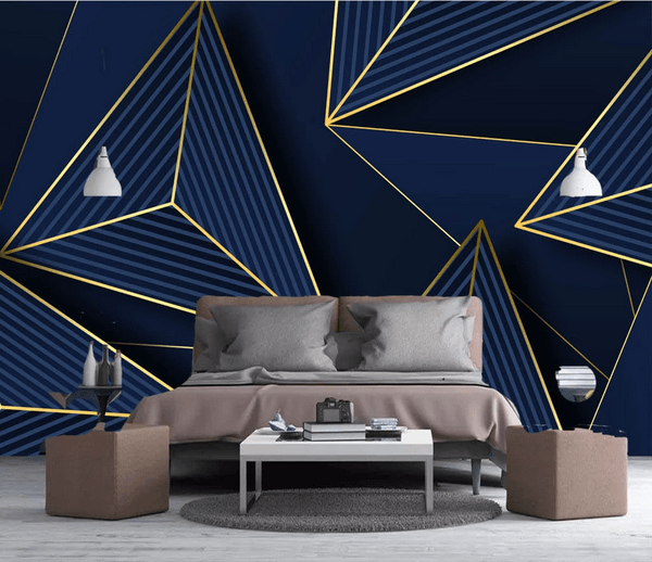 3D Blue Geometric Stripes Triangle Wall Mural Wallpaper 321- Jess Art Decoration