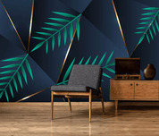 3D Blue Geometric  Line Leaves Wall Mural Wallpaper 171- Jess Art Decoration