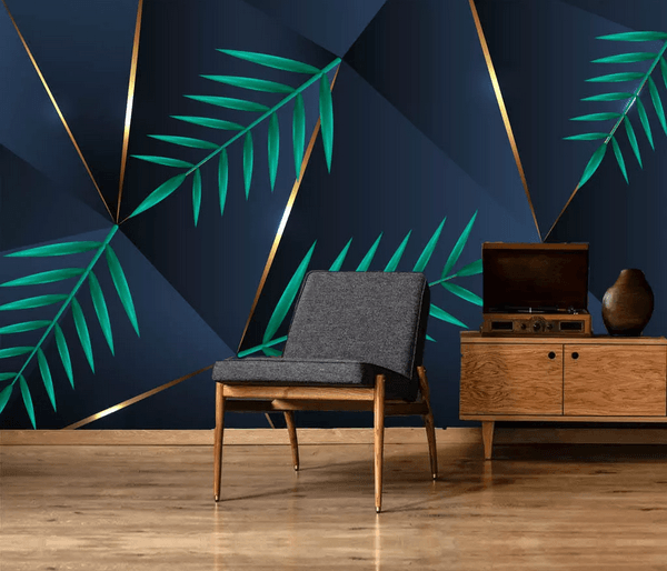 3D Blue Geometric  Line Leaves Wall Mural Wallpaper 171- Jess Art Decoration