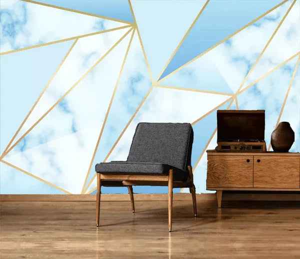 3D Blue Sky Clouds Geometric Triangle Wall Mural Wallpaper 208- Jess Art Decoration