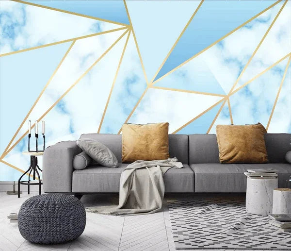 3D Blue Sky Clouds Geometric Triangle Wall Mural Wallpaper 208- Jess Art Decoration