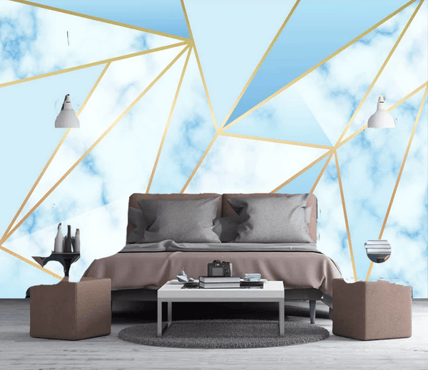 3D Blue Sky Clouds Geometric Triangle Wall Mural Wallpaper 208- Jess Art Decoration