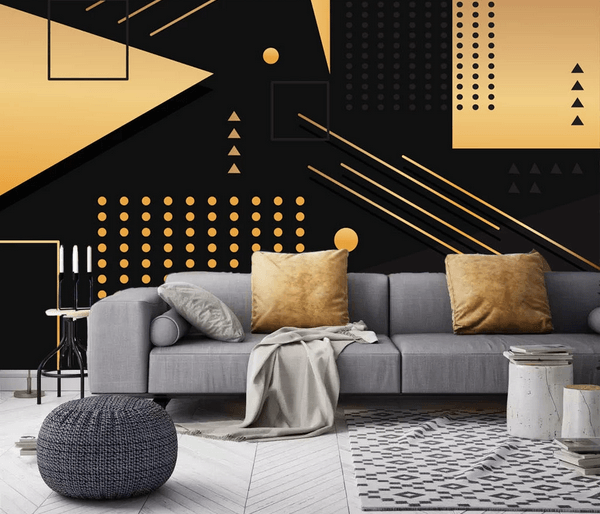 3D Black Golden Geometric Square Triangle Wall Mural Wallpaper 246- Jess Art Decoration