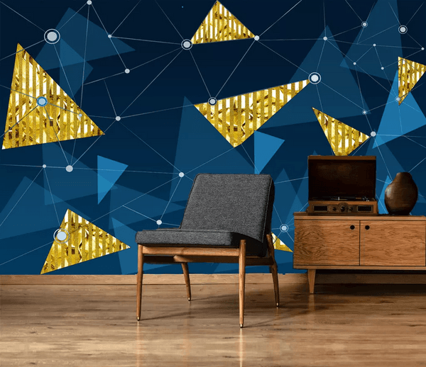 3D Blue Golden Geometric Triangle Wall Mural Wallpaper 179- Jess Art Decoration
