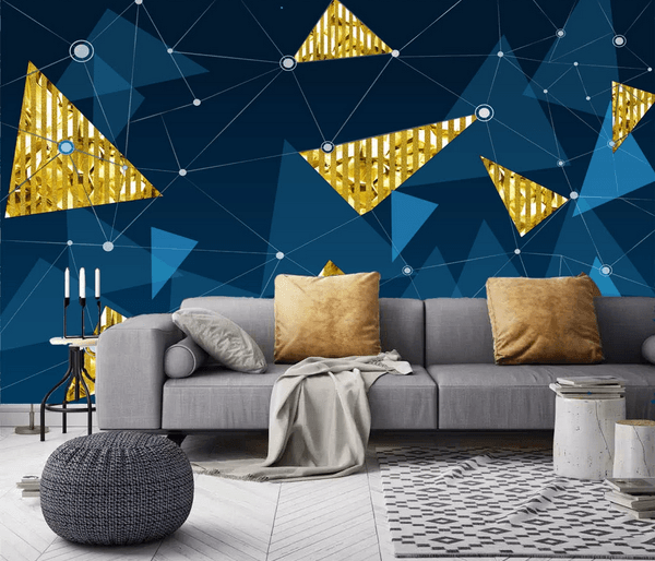 3D Blue Golden Geometric Triangle Wall Mural Wallpaper 179- Jess Art Decoration