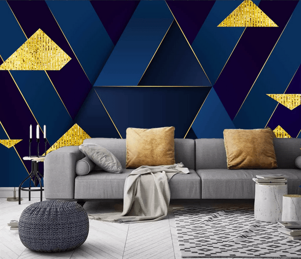3D Blue Golden Geometric Triangle Wall Mural Wallpaper 194- Jess Art Decoration
