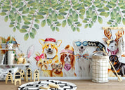 3D green leaves dogs wall mural wallpaper 179- Jess Art Decoration
